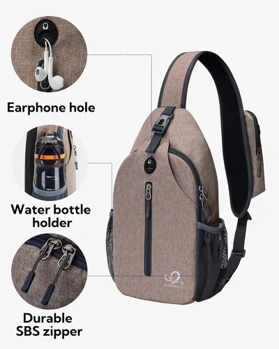 Vista 106 de Waterfly - Mochila cruzada tipo bandolera para viajes y caminatas, bolsa de pecho, Gris, talla única