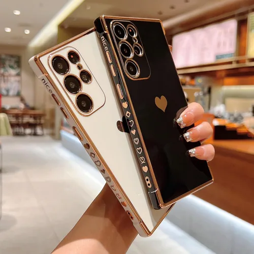Vista 186 de phylla Funda de teléfono compatible con Samsung Galaxy A12 de 6.5 pulgadas, lindo corazón chapado en oro, elegante funda de lujo para mujer
