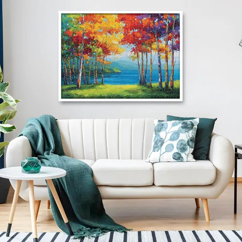 Vista 5 de Rompecabezas de 1000 piezas para adultos, bosques y lagos en estilo de pintura al óleo, rompecabezas de arte colorido, un juego familiar desafiante