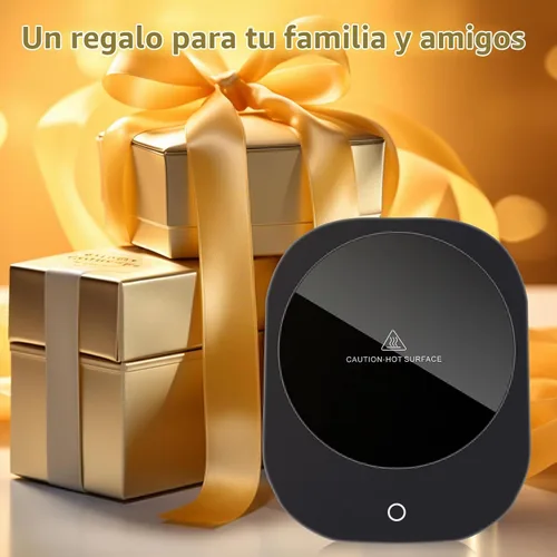 Vista 7 de Calentador de tazas con apagado automático de 4 horas, 3 ajustes de temperatura, calentador eléctrico rectangular negro esmerilado, panel de vidrio