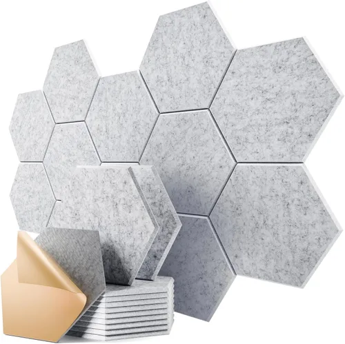 Vista 157 de Paquete de 12 paneles acústicos autoadhesivos de 12 x 10 x 0.4 pulgadas, paneles de espuma a prueba de sonido con alta densidad, elegante diseño