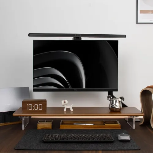 Vista 13 de Soporte elevador de bambú para monitor con luces RGB, estante de escritorio de 31.5 pulgadas con patas acrílicas para escritorio, monitor