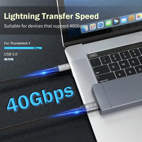 Vista 2 de Cable USB 4 para Thunderbolt 4 40Gbps 8K a 60Hz PD 100W 3.3ft
