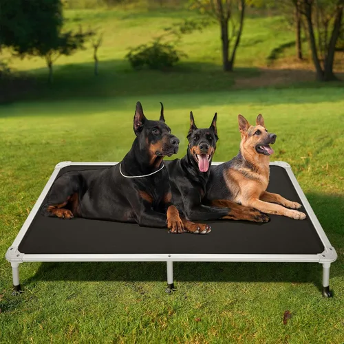 Vista 95 de Veehoo Cama elevada para perros a prueba de mordidas - Cuna elevada refrescante para mascotas - Marco de aluminio plateado y tela de malla
