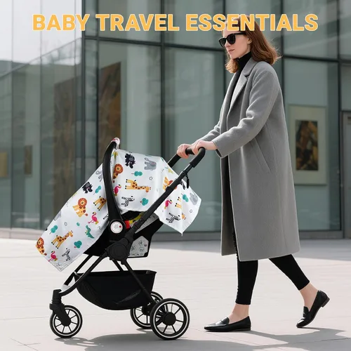 Vista 7 de Metplus Funda para asiento de coche 2 en 1 para bebé, toldo para asiento de coche para bebés, funda de lactancia multiuso para mamá, fundas