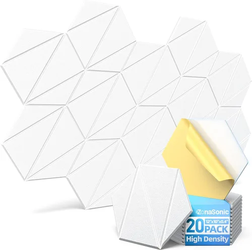 Vista 18 de Paquete de 12 paneles acústicos hexagonales con autoadhesivos, paneles de espuma a prueba de sonido de 12 x 10 x 0.4 pulgadas para paredes, paneles