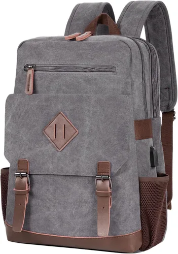 Vista 9 de Modoker Mochila vintage ecológica para hombres y mujeres, mochila de lona que se adapta a la mayoría de computadoras y tabletas de 15.6 pulgadas