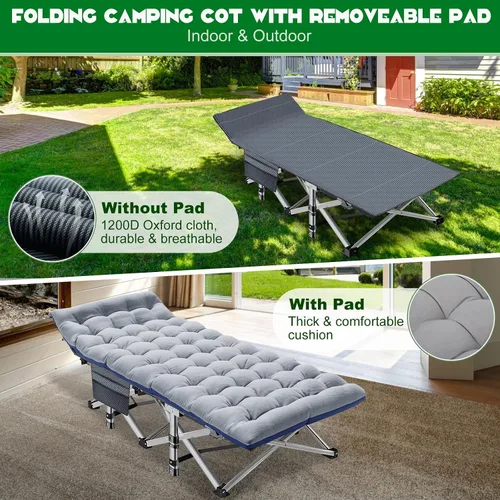 Vista 4 de Barbella Catre plegable para campamento, catre plegable para adultos, catre de dormir portátil con colchón plegable para exteriores, catres