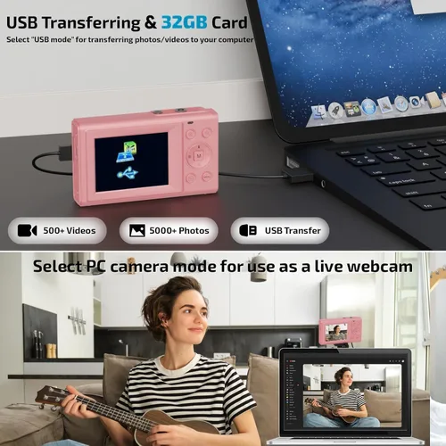 Vista 8 de Acuvar Cámara digital 4K de 44 MP con zoom de 16X, pantalla de 2.4 pulgadas, tarjeta micro SD de 32 GB, cámara digital compacta de apuntar