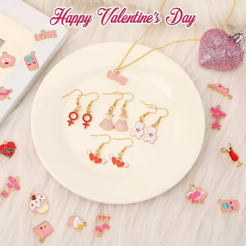 Vista 4 de SANNIX 110 dijes para el día de San Valentín, esmalte dorado para hacer
