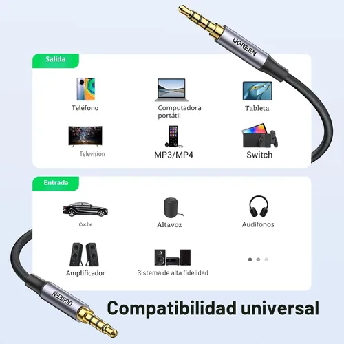 Vista 7 de UGREEN Cable de audio de 0.1 in, TRRS de 4 polos, trenzado de nailon