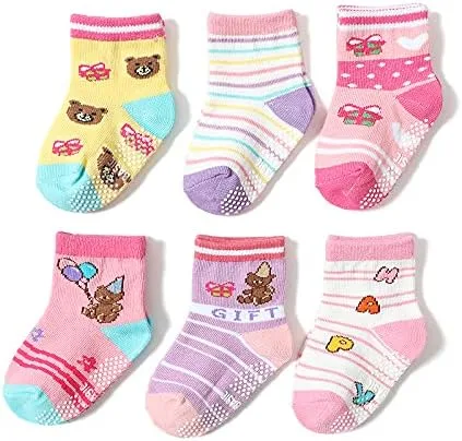 Vista 2 de QandSweet Calcetines antideslizantes para bebés y niñas, color rosa, 12 pares