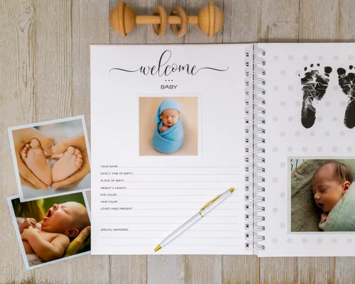 Vista 3 de Baby Memory Book - Hard Cover First Year Album Personalized with Baby’s Name - Boy Baby Journal (Blue Gingham)