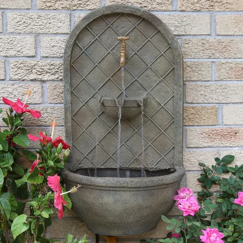 Vista 4 de Sunnydaze Messina - Fuente de agua de pared para exteriores con bomba de 26