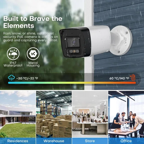 Vista 8 de Cámara Bullet PoE 4K para exteriores, cámara IP disuasoria activa de 8 MP, noche de color inteligente (98 pies), audio bidireccional, detección