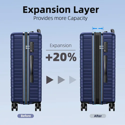 Vista 6 de BEOW Equipaje Sets Expandible Maletas Ligeras con Ruedas PC+ABS Durable Viaje Equipaje TSA Lock, Azul profundo