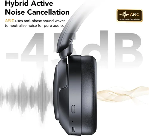 Vista 2 de Auriculares Bluetooth híbridos con cancelación activa de ruido, auriculares inalámbricos sobre la oreja con Bluetooth 5.4, tiempo de reproducción