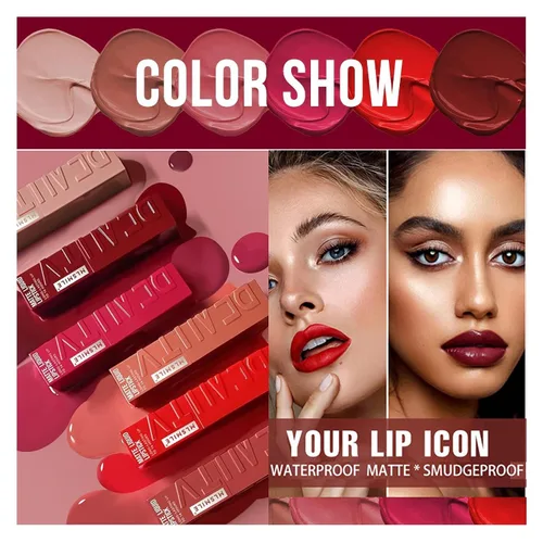 Vista 2 de Juego de lápices labiales líquidos mate de 6 colores, brillo labial suave de terciopelo, impermeable, hidratante, de larga duración, altamente