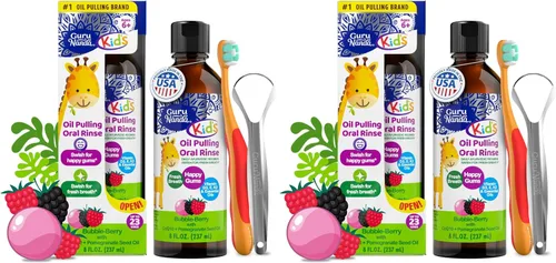 Vista 10 de GuruNanda Aceite para niños, enjuague bucal sin alcohol, aceites esenciales y vitaminas para aliento fresco y encías felices para edades de 6 años