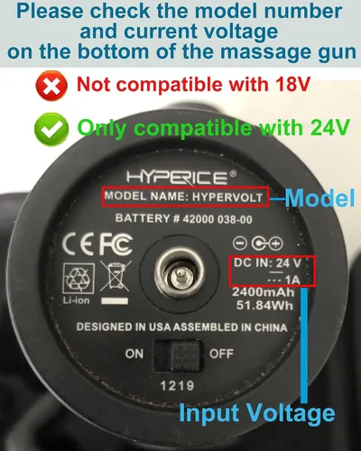 Vista 2 de Cargador 24V1A compatible con pistola de masaje Hypervolt, cable de alimentación con certificación ETL compatible con pistola de masaje Hyperice
