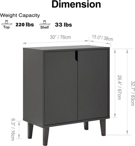 Vista 10 de Panana Gabinete de almacenamiento de 2 puertas para cocina, comedor, sala de estar, pasillo, oficina (negro)