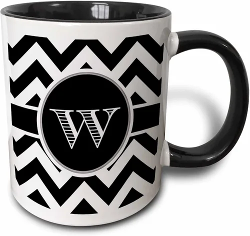 Vista 8 de 3dRose mug _ 222085 _ 1 blanco y negro Chevron monograma W – Taza de cerámica, 11-Ounce 2-Negro/Blanco