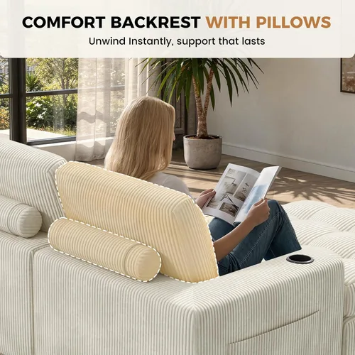 Vista 5 de Sofá modular sin hueso de nube de 112 pulgadas en forma de L, moderno sofá modular con cojín en capas, sofás de pana convertibles sin montaje