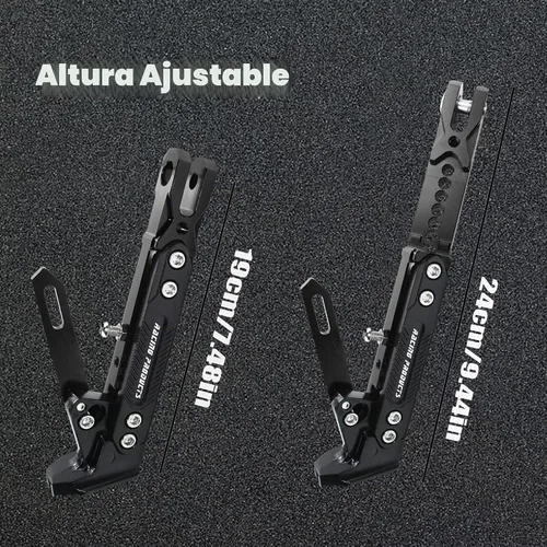 Vista 2 de Pata de cabra CNC ajustable para motocicleta, soporte de trípode universal de aluminio para motor/scooter, soporte lateral de pie modificado