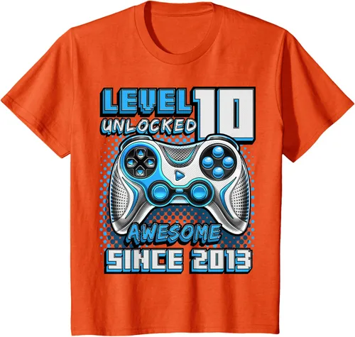 Vista 30 de Level 10 Unlocked Awesome 2013 Video Game 10th Birthday Boy T-Shirt, Negro