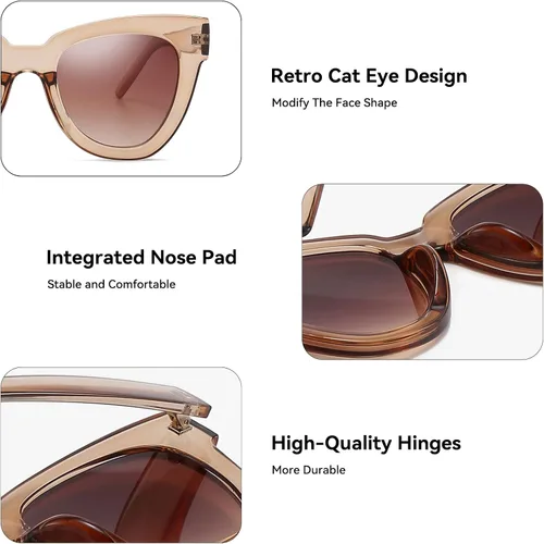 Vista 3 de Dollger Gafas de sol retro de ojo de gato para mujer y hombre, estilo vintage, cuadrado, tortuga, concha, moda