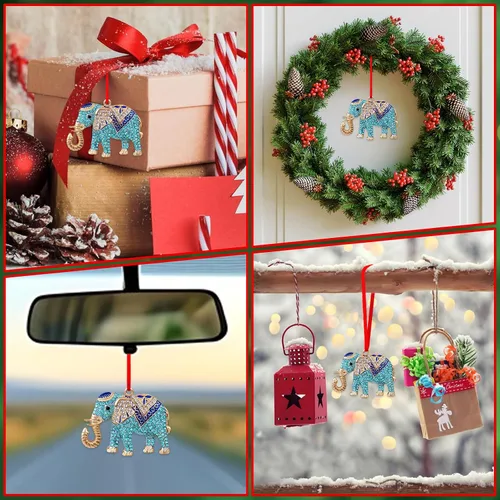 Vista 6 de D24TIME Adorno de Navidad de elefante, adorno de metal verde azulado para árbol de Navidad, amistad, hermandad, elefante, adornos para mujeres