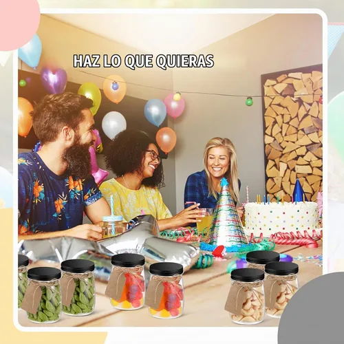 Vista 6 de Nitial Paquete de 50 frascos de plástico de 5 onzas con tapas a granel, recipientes de yogur con tapas, frascos de regalo con cordel para Negro
