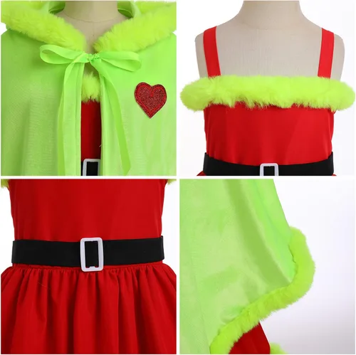 Vista 20 de IDOPIP Vestido de fiesta de Navidad para mujeres y niñas, vestido de tutú a cuadros rojos con capa con capucha, disfraz familiar a juego