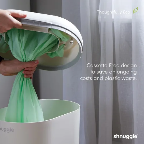 Vista 6 de Shnuggle Changing Essentials Bundle – Cambiador esponjoso de eucalipto + contenedor de pañales ecológico + mejores forros para bolsas – lavable