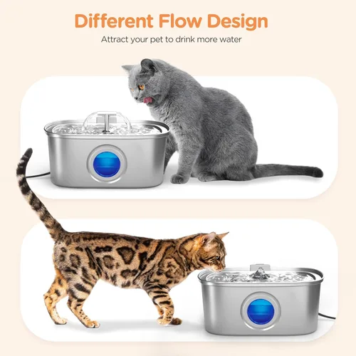 Vista 4 de Fuente de agua para gatos de acero inoxidable: fuente para gatos de 108 oz/3.2L para beber con filtro - Fuentes de agua para mascotas para gatos