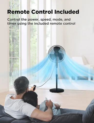 Vista 8 de PELONIS Ventilador de pedestal de 16 pulgadas para dormitorio, control remoto, ventilador de pie con temporizador de 7 horas, oscilación de 90°, 3