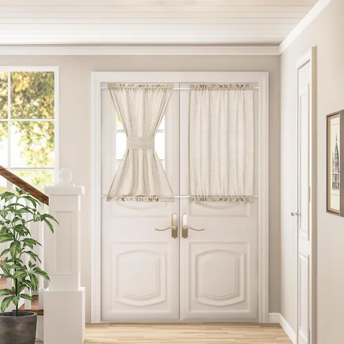 Vista 28 de Cortinas de cocina de lino semitransparente beige de 24 pulgadas de largo, 2 paneles Cream, Cafe Short Curtains, for Bathroom Small Windows, Light