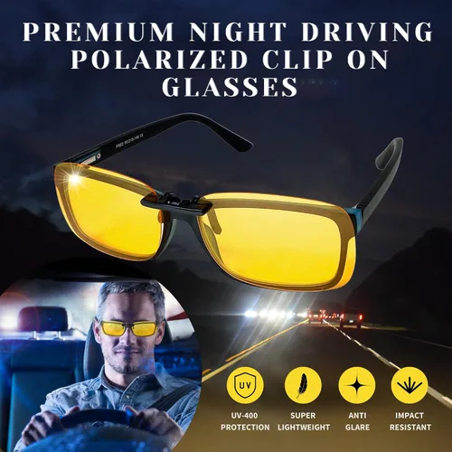 Vista 2 de BLUE CUT Clip en visión nocturna polarizada, gafas de sol de conducción UV 400 bloqueador para llevar sobre gafas graduadas