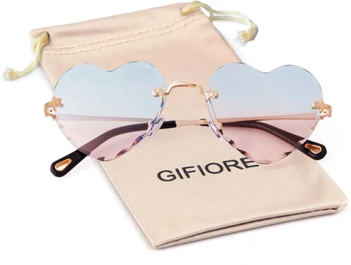 Vista 7 de GIFIORE Gafas de sol de corazón para mujer, con forma de corazón, a la moda, sin montura, rosa, azul, degradado