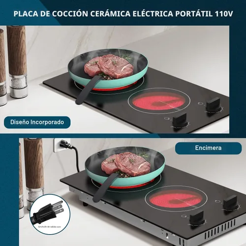 Vista 3 de Karinear 110v Cocina eléctrica 2 quemadores, 12" estufa eléctrica Top Plug Perilla Conrtol 2 Quemador 110V