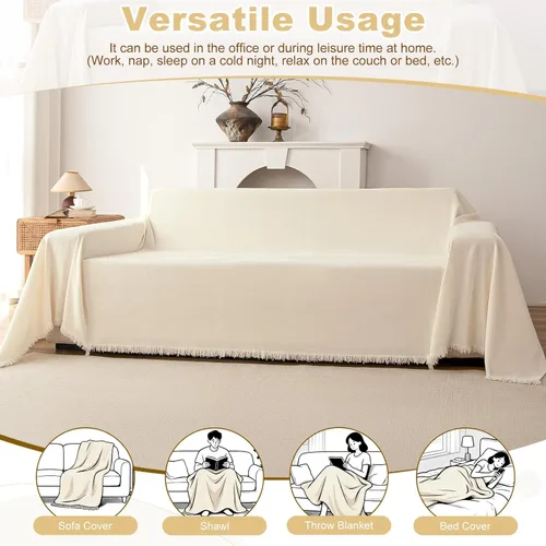 Vista 4 de Funda de felpilla para sofá, funda suave con borlas para sofá, funda de sofá para sofá de 2 puestos, funda de sofá, protector de muebles lavable