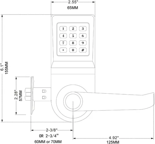 Vista 2 de Cerradura digital para puerta, desbloquea con control remoto, Tarjeta, código y llave M1, Manija con dirección reversible.