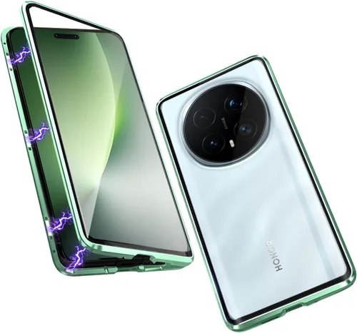 Vista 8 de QUIETIP Funda magnética para Honor Magic 8 Lite/Honor X9d, marco de metal de doble cara cubierta de vidrio templado transparente, negro