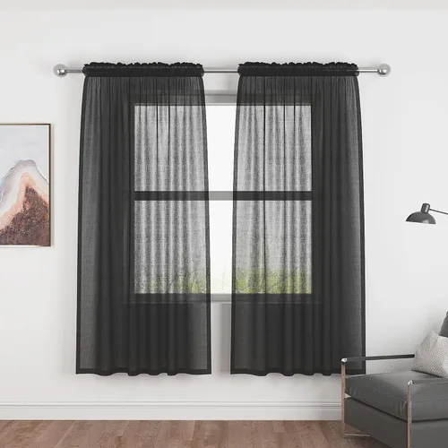 Vista 87 de UPOPO Paneles de Cortina Beige Pequeños Cortinas Transparentes de Gasa de 16 Pulgadas de Largo Cortinas de Cocina de Voile con Textura de Lino