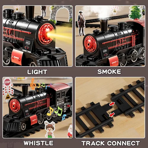 Vista 5 de NIPLOOOW Juego de tren para niños pequeños de 3 a 5 años, juguete de tren de aleación eléctrica con sonido realista, luces y humo para debajo