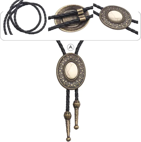 Vista 19 de Jeilwiy Corbata de bolo para hombre, corbata de vaquero occidental, collar de corbata de bolo dorado, corbata de cuero, corbata de Halloween
