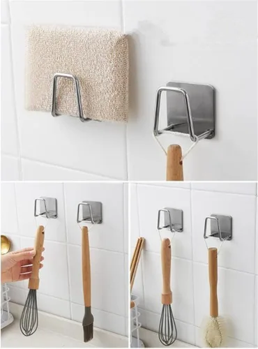 Vista 7 de Soporte para tapa de olla, 2 pares de organizadores de tapa de olla de montaje en pared, acero inoxidable 304, autoadhesivo, para puerta