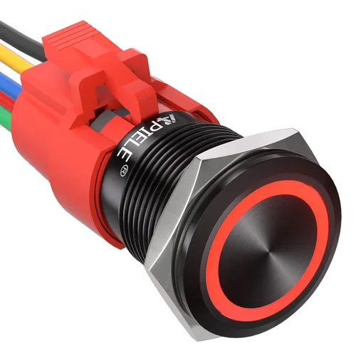 Vista 11 de APIELE Interruptor de botón de bloqueo de 0.748 in, 12 V CC, anillo de halo de ojo de ángel LED de 0.74 pulgadas, 1NO1NC SPDT con enchufe de cable