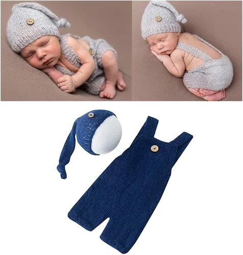 Vista 2 de Vemonllas Lindo disfraz de bebé recién nacido para niños y niñas, accesorios de fotografía, sombrero y pantalones