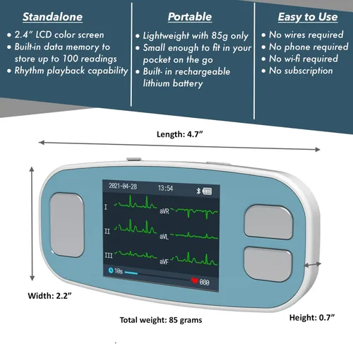 Vista 9 de EMAY 6L Monitor ECG portátil Graba ECG y frecuencia cardíaca en 6 canales Compatible con Smartphone y PC No se requiere suscripción